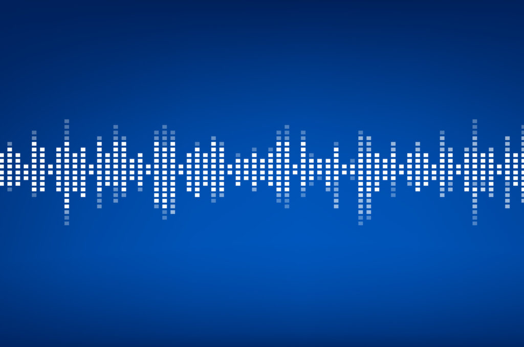Sound wave and music equalizer background representing audio-visual accessibility.